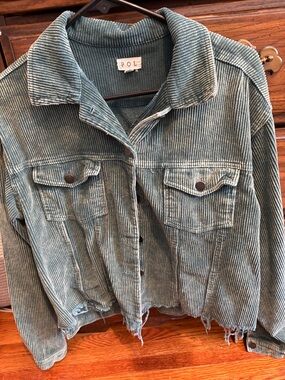 POL Distressed Corduroy Jacket in Teal Green